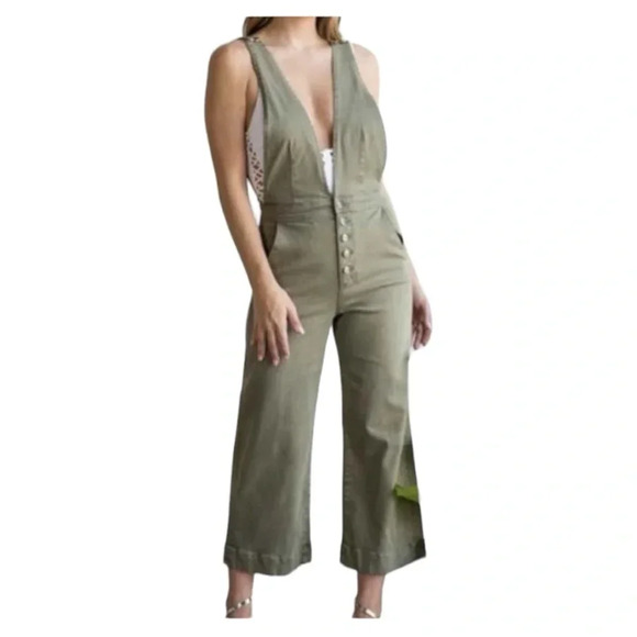 one clothing Pants - One Clothing olive green pinstripe cropped jumpsuit XS